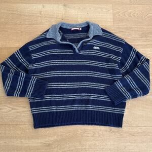 Sweet Chilling Sweater Striped Mohair Knit Size M Blue White